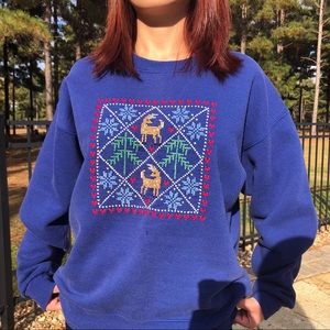 CHRISTMAS CROSS STITCHED/EMBROIDERED SWEATER